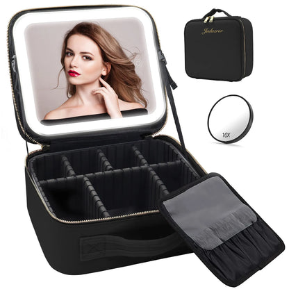 LuxeLumina™ Travel Makeup Bag with Mirror and Detachable 10x Magnifying Mirror - arlyntina