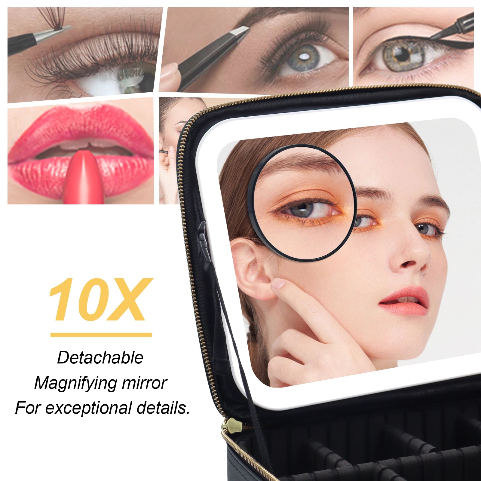 LuxeLumina™ Travel Makeup Bag with Mirror and Detachable 10x Magnifying Mirror - arlyntina