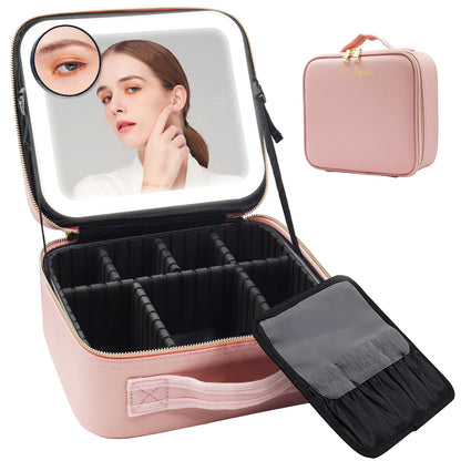 LuxeLumina™ Travel Makeup Bag with Mirror and Detachable 10x Magnifying Mirror - arlyntina