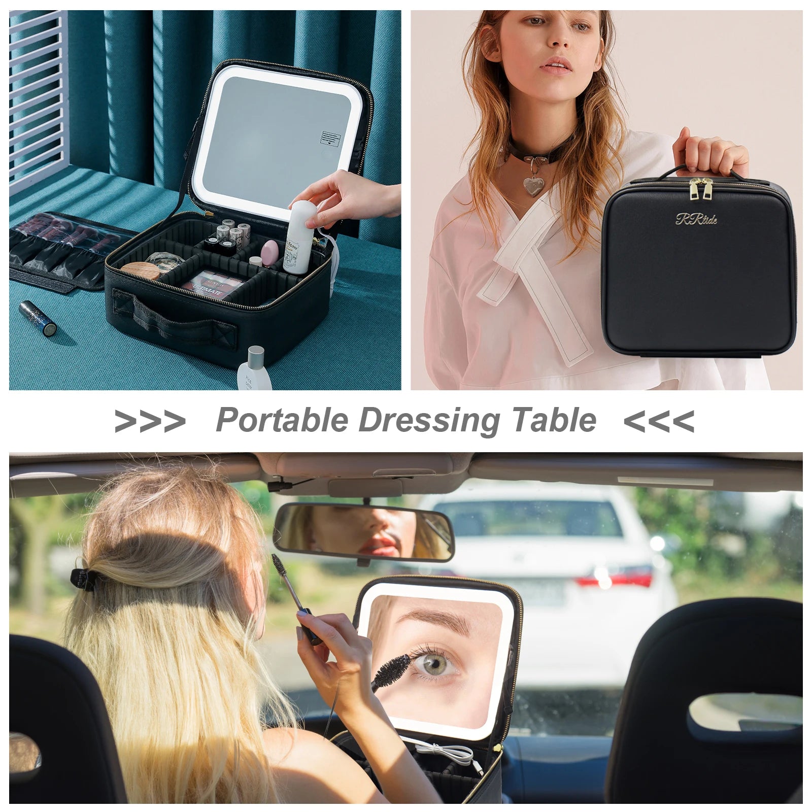 LuxeLumina™ Travel Makeup Bag with Mirror and Detachable 10x Magnifying Mirror - arlyntina