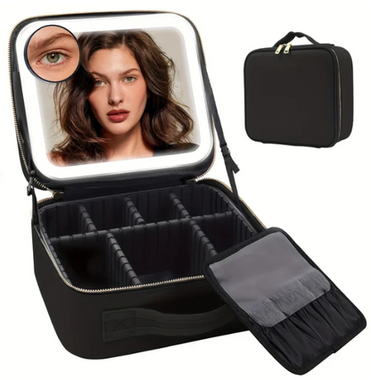 LuxeLumina™ Travel Makeup Bag with Mirror and Detachable 10x Magnifying Mirror - arlyntina