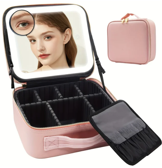 LuxeLumina™ Travel Makeup Bag with Mirror and Detachable 10x Magnifying Mirror - arlyntina