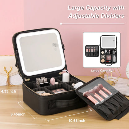 LuxeLumina™ Travel Makeup Bag with Mirror and Detachable 10x Magnifying Mirror - arlyntina