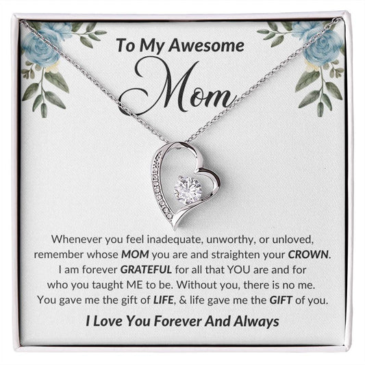 To My Awesome Mom | I Love You, Forever & Always - Forever Love Necklace - arlyntina